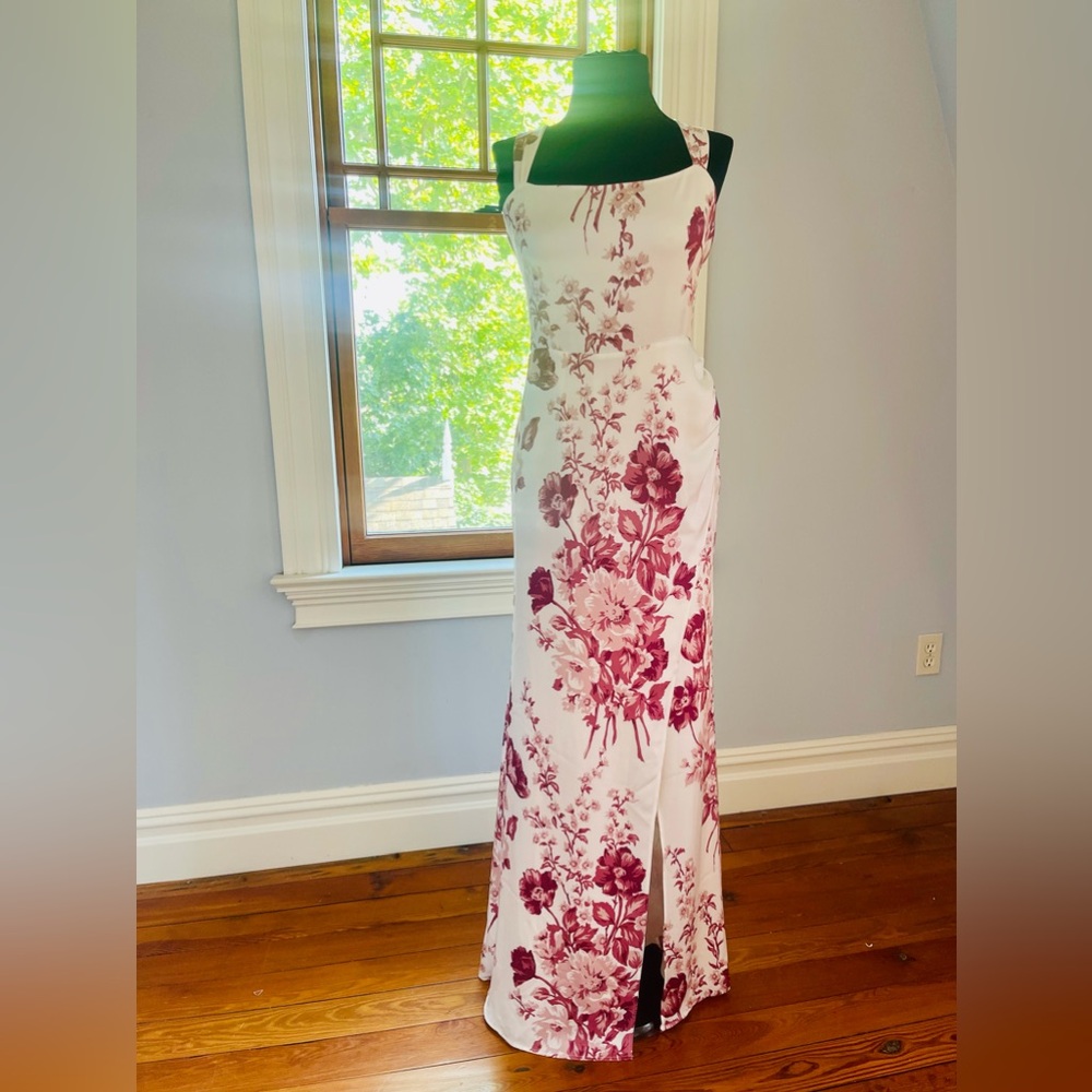 Reformation size 6 satin dress (white with burgundy flowers).